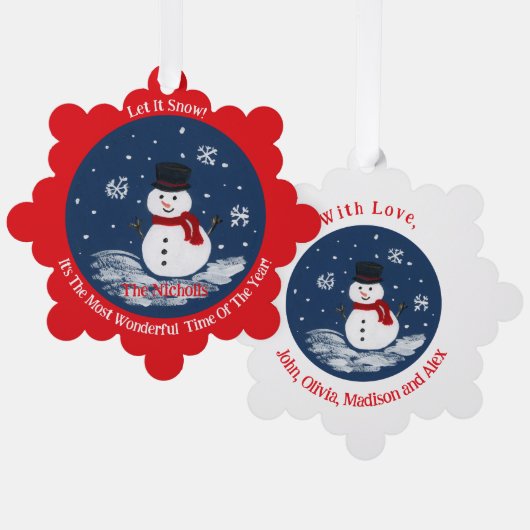 Handgemalt Snowman RED Personalize Ornament Karte (Vorderseite/Rückseite)