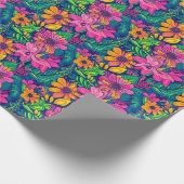 Handgemalt tropisches Blumenmuster in fett rosa Geschenkpapier (Ecke)