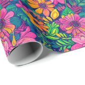 Handgemalt tropisches Blumenmuster in fett rosa Geschenkpapier (Rolleneckpunkt)