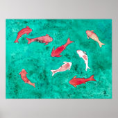 Handgemalt Wasserfarbe 8 Koi Fisch Poster (Vorne)