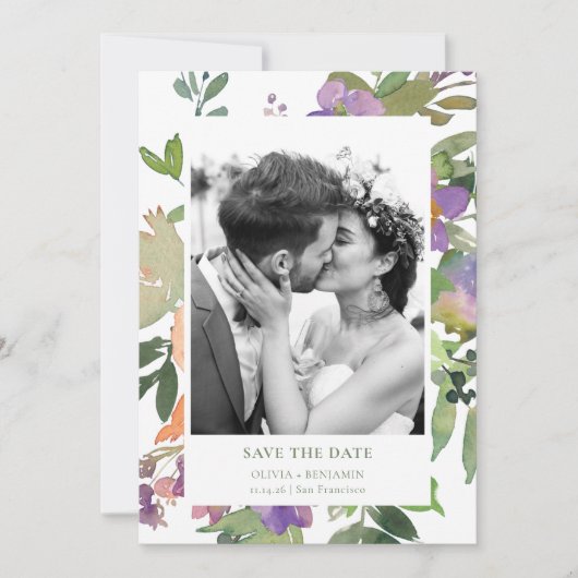 Handgemalt Wasserfarben Blumengarten Foto Save The Date (Vorderseite)