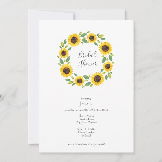 Handgemalt Wasserfarben Sonnenblumenkranz Einladung (Vorderseite)