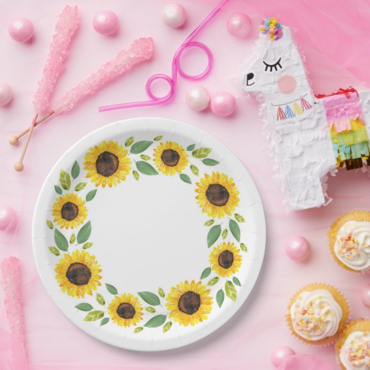 Handgemalt Wasserfarben Sonnenblumenkranz Pappteller (Party)