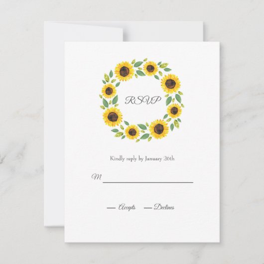 Handgemalt Wasserfarben Sonnenblumenkranz RSVP Karte (Vorderseite)