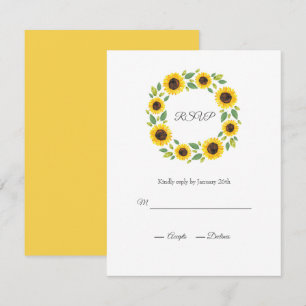 Handgemalt Wasserfarben Sonnenblumenkranz RSVP Karte