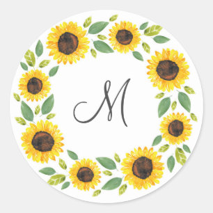 Handgemalt Wasserfarben Sonnenblumenkranz Runder Aufkleber