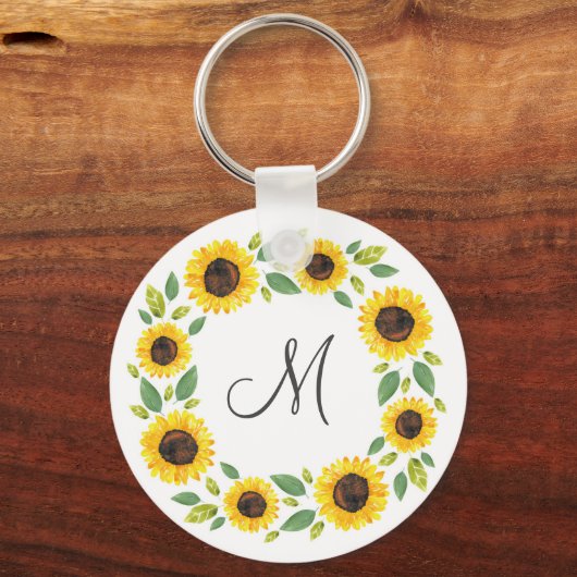 Handgemalt Wasserfarben Sonnenblumenkranz Schlüsselanhänger (Vorderseite)