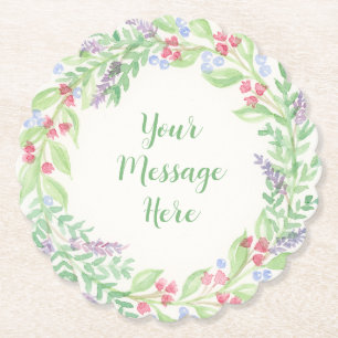 Handgemalt Wasserfarbenblumenreath Untersetzer