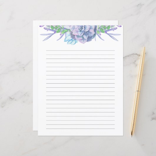 Handgemalt Wasserfarbenes, Sukkulentes Liniertes P (Vorderseite/Rückseite Beispiel)