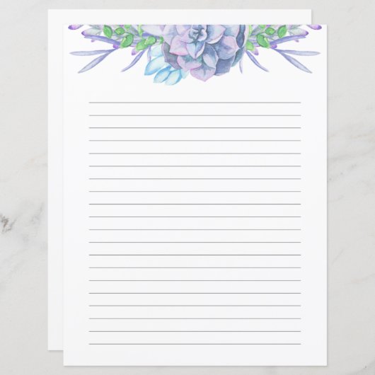 Handgemalt Wasserfarbenes, Sukkulentes Liniertes P (Vorne/Hinten)