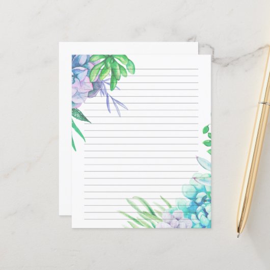 Handgemalt Wasserfarbenes, Sukkulentes Liniertes P (Vorderseite/Rückseite Beispiel)