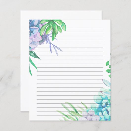 Handgemalt Wasserfarbenes, Sukkulentes Liniertes P (Vorne/Hinten)