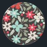 Handgemalt Weihnachten Poinsettia Red White Aqua Runder Aufkleber<br><div class="desc">Siegel deine Weihnachtsgeschenke mit einem Aufkleber.</div>