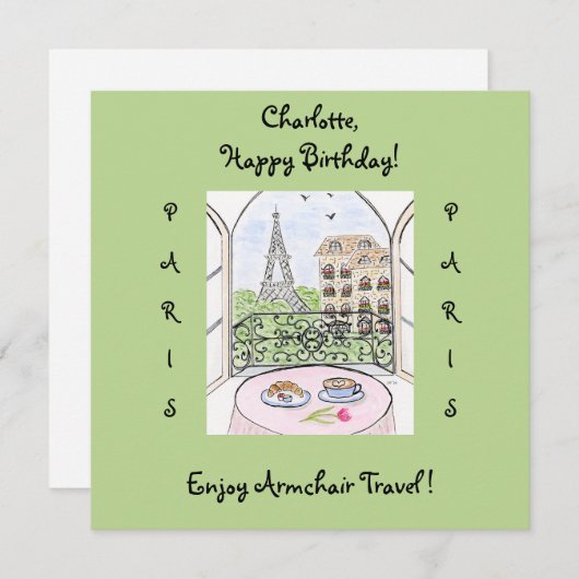 Handgemalt Whimsical Paris Eiffel Tower BIRTHDAY (Vorne/Hinten)