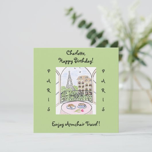 Handgemalt Whimsical Paris Eiffel Tower BIRTHDAY (Stehend Vorderseite)