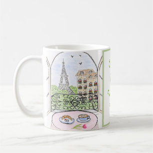Handgemalt Whimsical Paris Zeichnend Kaffeetasse