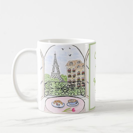 Handgemalt Whimsical Paris Zeichnend Kaffeetasse (Links)