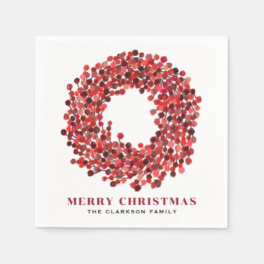 Handgemalt Winterberry Kranz Weihnachten Serviette (Vorderseite)