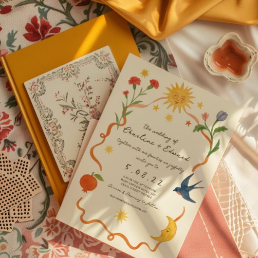 Handgemalt Zeichnend Hochzeit Einladung