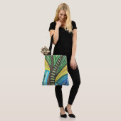 Handgemalte Abstrakte Baum- und Geometrie-Gestaltu Tasche (Am Model)