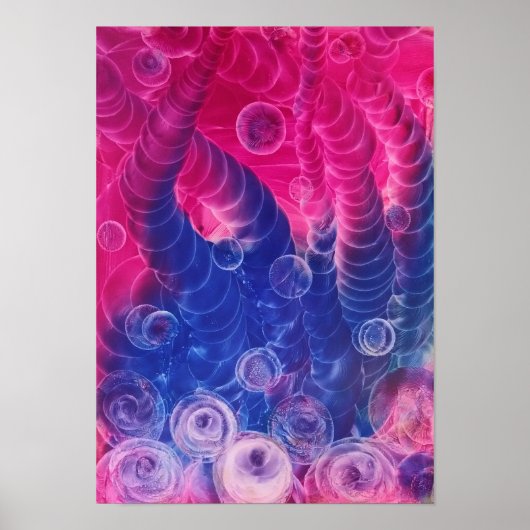 Handgemalte abstrakte Kunst Rosa und Blau Gouache Poster (Vorne)