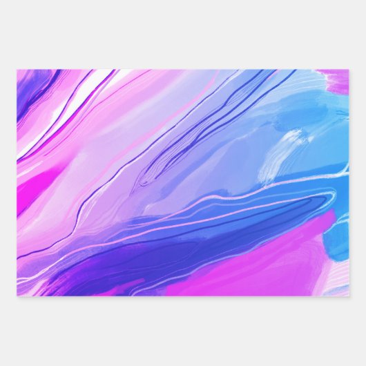 Handgemalte abstrakte Malerei mit Marmor lila blau Geschenkpapier Set (Vorderseite)