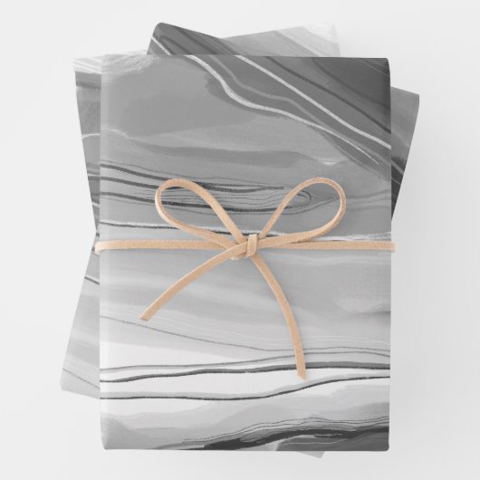 Handgemalte abstrakte Malerei mit Marmor Schwarz-w Geschenkpapier Set (Beispiel)