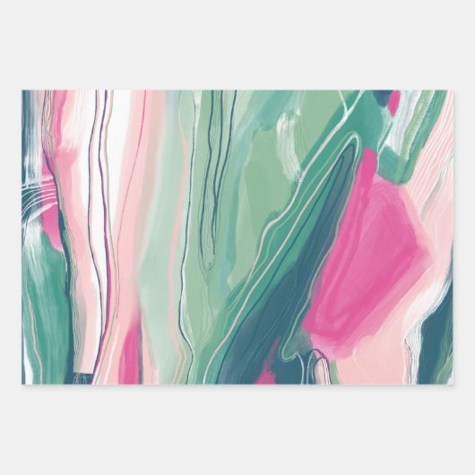 Handgemalte abstrakte Malerei mit Marmorgrün pink Geschenkpapier Set (Vorderseite 3)