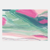 Handgemalte abstrakte Malerei mit Marmorgrün pink Geschenkpapier Set (Vorderseite 2)