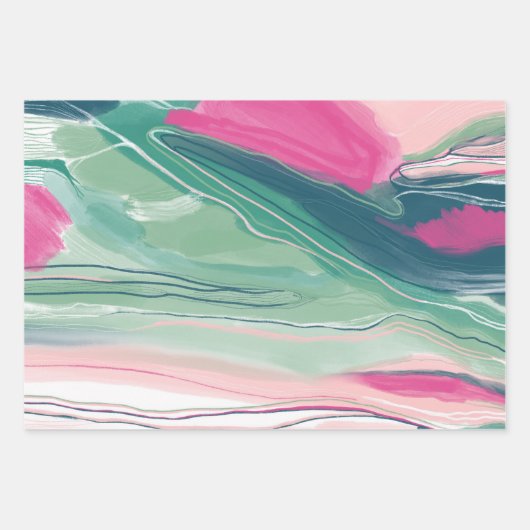 Handgemalte abstrakte Malerei mit Marmorgrün pink Geschenkpapier Set (Vorderseite 2)