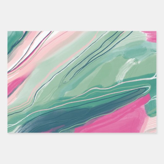 Handgemalte abstrakte Malerei mit Marmorgrün pink Geschenkpapier Set (Vorderseite)