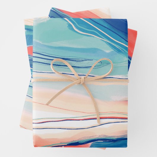 Handgemalte abstrakte Malerei mit Marmorsand Geschenkpapier Set (Beispiel)