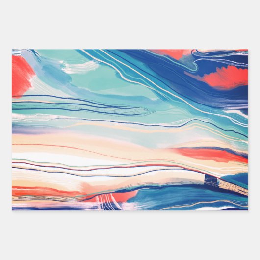 Handgemalte abstrakte Malerei mit Marmorsand Geschenkpapier Set (Vorderseite)