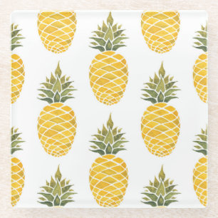 Handgemalte Ananas: Aquarell Nahtlos. Glasuntersetzer