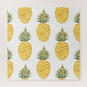 Handgemalte Ananas: Aquarell Nahtlos. Puzzle