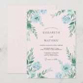 Handgemalte aqua-mint-blättrige Hochzeit Einladung (Vorne/Hinten)