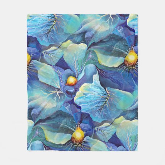 Handgemalte Aqua und Blues Fleecedecke (Vorderseite)