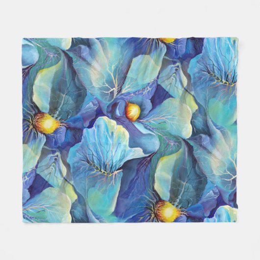 Handgemalte Aqua und Blues Fleecedecke (Vorderseite (Horizontal))