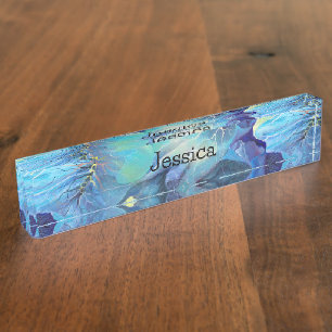 Handgemalte Aqua und Blues Namensplakette