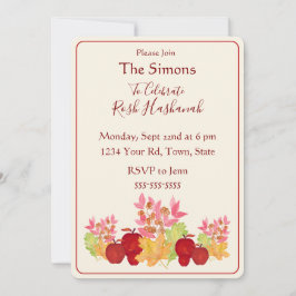 Handgemalte Aquarell-Blätter Äpfel Rosh Hashanah Einladung