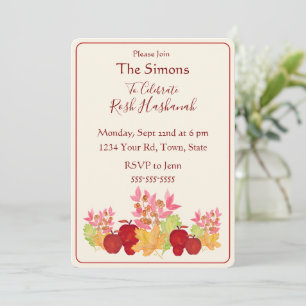 Handgemalte Aquarell-Blätter Äpfel Rosh Hashanah Einladung