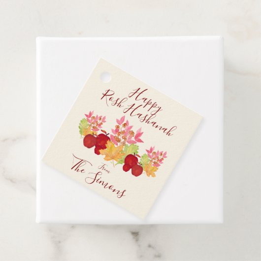 Handgemalte Aquarell-Blätter Äpfel Rosh Hashanah Geschenkanhänger (Beispiel)