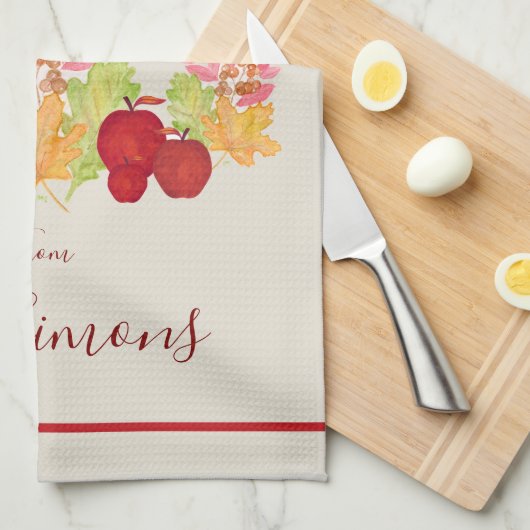 Handgemalte Aquarell-Blätter Äpfel Rosh Hashanah Geschirrtuch (Viertel Falte)