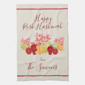 Handgemalte Aquarell-Blätter Äpfel Rosh Hashanah Geschirrtuch (Vertikal)