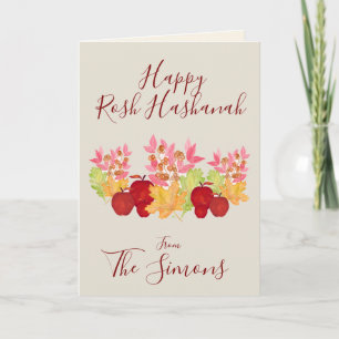 Handgemalte Aquarell-Blätter Äpfel Rosh Hashanah Karte
