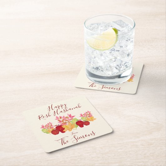 Handgemalte Aquarell-Blätter Äpfel Rosh Hashanah Rechteckiger Pappuntersetzer (Vor Ort)