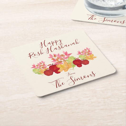 Handgemalte Aquarell-Blätter Äpfel Rosh Hashanah Rechteckiger Pappuntersetzer (angewinkelt)