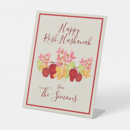 Handgemalte Aquarell-Blätter Äpfel Rosh Hashanah Sockelschild