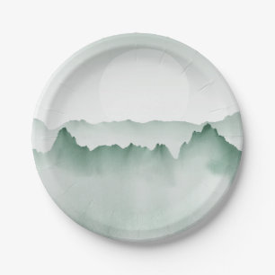 Handgemalte Aquarell-Gebirgslandschaft Pappteller
