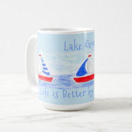 Handgemalte Aquarell-Segelyacht Leben besser Wasse Kaffeetasse